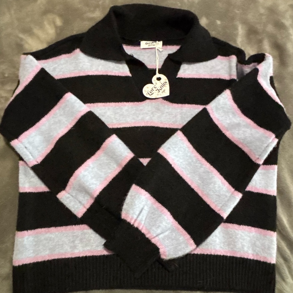 Cozy Chic Black and Pink Striped Sweater